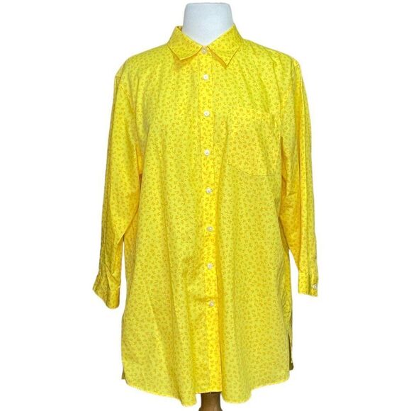 Lands' End No Iron Supima Cotton Shirt Size 16 Button-up Floral Blouse - Picture 1 of 7